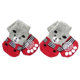 4 Pcs Red Bear Knitted Dogs Socks  Socks Cute Pet Socks Dog Paw Protection for Puppy Indoor Wear
