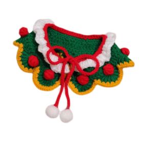 Green Christmas Pet Collar Lace  Teddy Bichon Scarf Knitted Handmade Necklace New Year Photography Crochet Scarf Bib