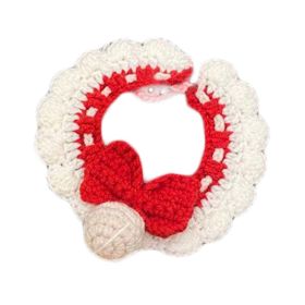 Red Handmade Knitted  Dog Collar Pet Crochet Silent Bell Scarf Bib Photography Prop Knotbow Necklace