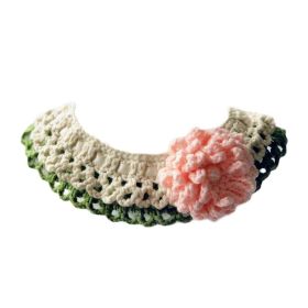 Handmade Crochet  Necklace Cute Pink Flower Dog Collar Green Small Pet Knitted Collar Scarf Bib