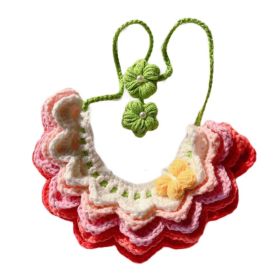 Handmade Crochet Pet Collar Cute Knitted Rainbow Necklace Collar  Dog Pink Gradient Scarf Bib