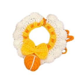 Yellow Handmade Knitted  Dog Collar Pet Crochet Silent Bell Scarf Bib Photography Prop Knotbow Necklace