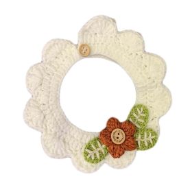 White Flower Pet Knitted Collar Handmade Crochet  Dog Necktie Collar Cute Scarf Necklace bandana Bib
