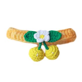 Yellow Pet  Collar Handmade Knitting Necklace Teddy Bichon Cherry Crochet Scarf Bib
