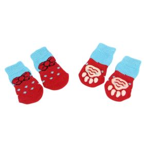 4 Pcs Knit Dog Socks  Socks Dog Paw Protection for Indoor Wear Red Bowknots