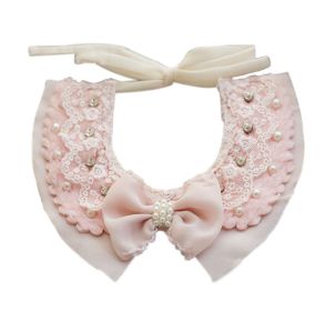 Lovely Pink Pet Collar With Pearl Bowknot Princess Dog  Costume Decor Accessories