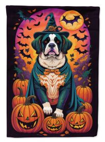 Saint Bernard Witchy Halloween Garden Flag Mailbox Flag Decorative Yard Flag Banner Outside Patio Artwork Yard Flower Beds Garden