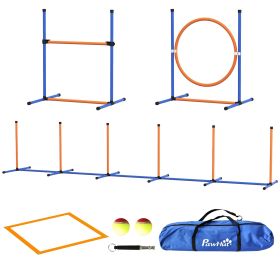 PawHut Dog Agility Training Equipment Set, 4 Pcs with Weave Poles, Adjustable Hurdle, Jumping Ring, Pause Box, Orange-D