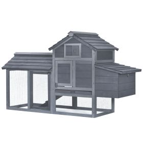 PawHut 59" Small Wooden penHen House Poultry Cage for Outdoor Backyard with 2 Doors Nesting Box & Removable Tray Gray