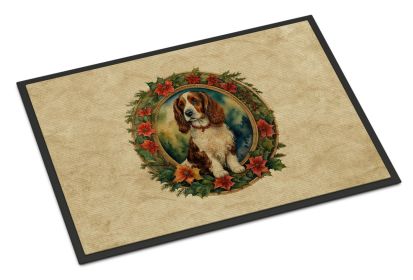 Welsh Springer Spaniel Christmas Flowers Doormat Front Door Mat Indoor Outdoor Rugs for Entryway, Non Slip Washable Low Pile, 18H X 27W -A
