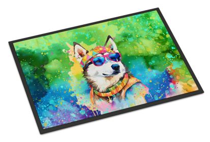 Siberian Husky Hippie Dawg Doormat Front Door Mat Indoor Outdoor Rugs for Entryway, Non Slip Washable Low Pile, 18H X 27W -L