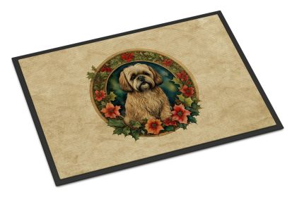 Lhasa Apso Christmas Flowers Doormat Front Door Mat Indoor Outdoor Rugs for Entryway, Non Slip Washable Low Pile, 18H X 27W -B
