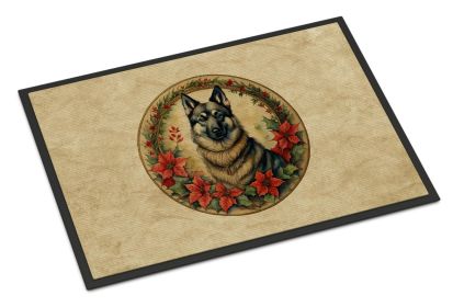 Norwegian Elkhound Christmas Flowers Doormat Front Door Mat Indoor Outdoor Rugs for Entryway, Non Slip Washable Low Pile, 18H X 27W -F