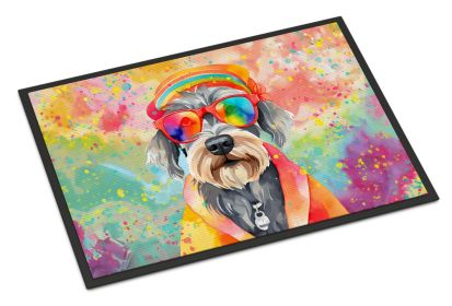 Schnauzer Hippie Dawg Doormat Front Door Mat Indoor Outdoor Rugs for Entryway, Non Slip Washable Low Pile, 18H X 27W -B