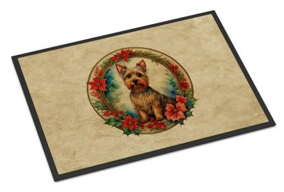 Australian Terrier Christmas Flowers Doormat Front Door Mat Indoor Outdoor Rugs for Entryway, Non Slip Washable Low Pile, 18H X 27W -A