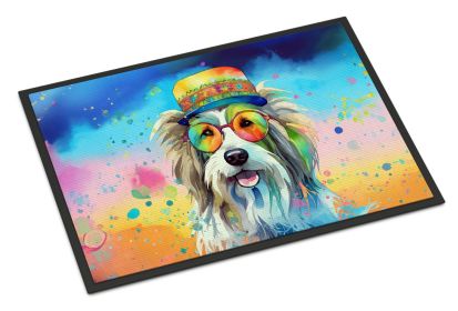Bearded Collie Hippie Dawg Doormat Front Door Mat Indoor Outdoor Rugs for Entryway, Non Slip Washable Low Pile, 18H X 27W -A