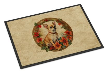 Chihuahua Christmas Flowers Doormat Front Door Mat Indoor Outdoor Rugs for Entryway, Non Slip Washable Low Pile, 18H X 27W -I