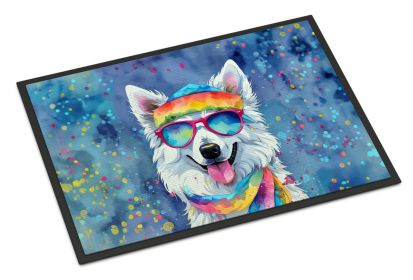 American Eskimo Hippie Dawg Doormat Front Door Mat Indoor Outdoor Rugs for Entryway, Non Slip Washable Low Pile, 18H X 27W -B