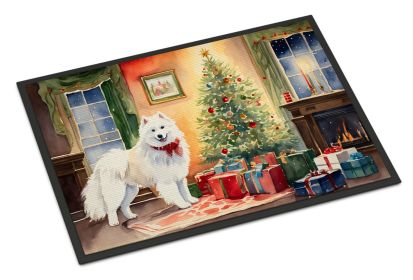 Samoyed Cozy Christmas Doormat Front Door Mat Indoor Outdoor Rugs for Entryway, Non Slip Washable Low Pile, 18H X 27W -B