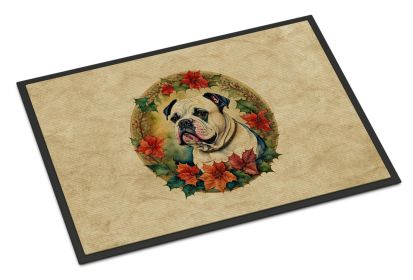 American Bulldog Christmas Flowers Doormat Front Door Mat Indoor Outdoor Rugs for Entryway, Non Slip Washable Low Pile, 18H X 27W -D