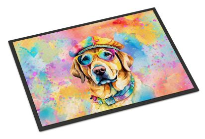 Yellow Labrador Hippie Dawg Doormat Front Door Mat Indoor Outdoor Rugs for Entryway, Non Slip Washable Low Pile, 18H X 27W -D