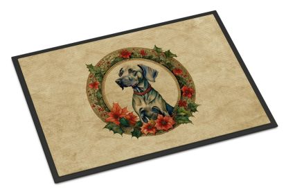 Weimaraner Christmas Flowers Doormat Front Door Mat Indoor Outdoor Rugs for Entryway, Non Slip Washable Low Pile, 18H X 27W -F