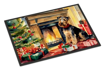 Welsh Terrier Cozy Christmas Doormat Front Door Mat Indoor Outdoor Rugs for Entryway, Non Slip Washable Low Pile, 18H X 27W -H