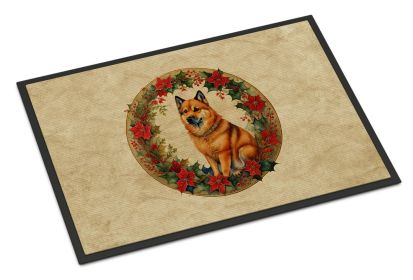 Finnish Spitz Christmas Flowers Doormat Front Door Mat Indoor Outdoor Rugs for Entryway, Non Slip Washable Low Pile, 18H X 27W -K