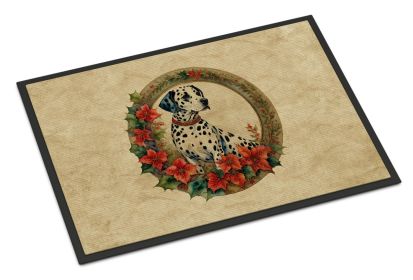 Dalmatian Christmas Flowers Doormat Front Door Mat Indoor Outdoor Rugs for Entryway, Non Slip Washable Low Pile, 18H X 27W -A