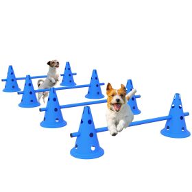 39''L Set of 4 Dog Agility Hurdle Cone Set, Agility Training Equipment 8 Cones 4 Rods Starter Kit with Carrying Bag, Blue-J