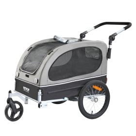 VEVOR Dog Bike Trailer up to 88 lbs 2-in-1 Pet Stroller Bicycle Carrier Easy Folding Frame Quick Release Wheels Universal Bicycle Coupler Black/Gray