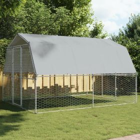Dog Cage with Roof & Door Silver Galvanized Steel