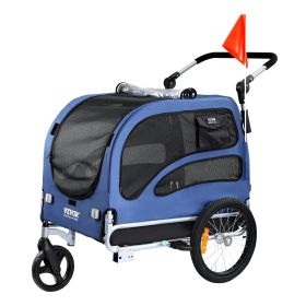 VEVOR Dog Bike Trailer up to 100 lbs 2-in-1 Stroller Cart Bicycle Carrier Easy Folding Quick Release Wheels Universal Bicycle Coupler Blue/Black