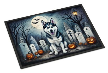 Siberian Husky Spooky Halloween Doormat Front Door Mat Indoor Outdoor Rugs for Entryway, Non Slip Washable Low Pile, 24H X 36W -H