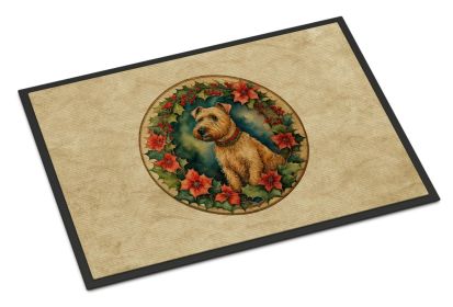 Lakeland Terrier Christmas Flowers Doormat Front Door Mat Indoor Outdoor Rugs for Entryway, Non Slip Washable Low Pile, 24H X 36W -H