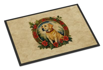 Labrador Retriever Christmas Flowers Doormat Front Door Mat Indoor Outdoor Rugs for Entryway, Non Slip Washable Low Pile, 24H X 36W -L
