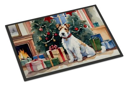 Fox Terrier Cozy Christmas Doormat Front Door Mat Indoor Outdoor Rugs for Entryway, Non Slip Washable Low Pile, 24H X 36W -B