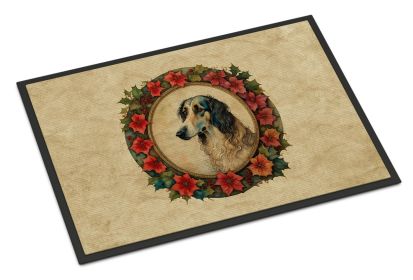 Borzoi Christmas Flowers Doormat Front Door Mat Indoor Outdoor Rugs for Entryway, Non Slip Washable Low Pile, 24H X 36W -F