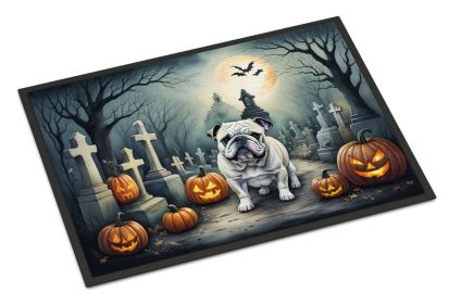 English Bulldog Spooky Halloween Doormat Front Door Mat Indoor Outdoor Rugs for Entryway, Non Slip Washable Low Pile, 24H X 36W -D