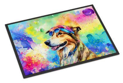 Collie Hippie Dawg Doormat Front Door Mat Indoor Outdoor Rugs for Entryway, Non Slip Washable Low Pile, 24H X 36W -E