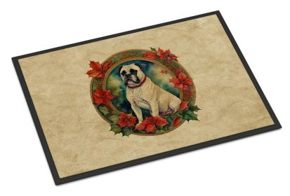 White Boxer Christmas Flowers Doormat Front Door Mat Indoor Outdoor Rugs for Entryway, Non Slip Washable Low Pile, 24H X 36W -L
