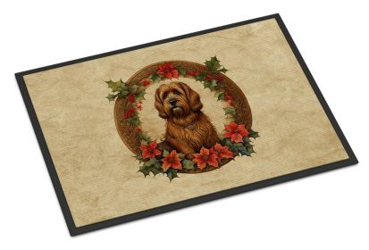 Briard Christmas Flowers Doormat Front Door Mat Indoor Outdoor Rugs for Entryway, Non Slip Washable Low Pile, 24H X 36W -D