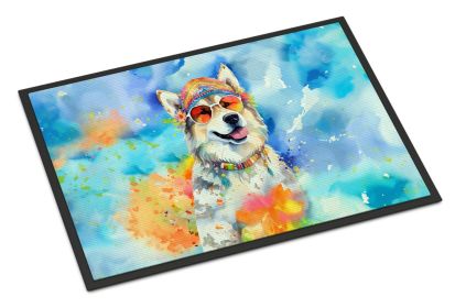 Alaskan Malamute Hippie Dawg Doormat Front Door Mat Indoor Outdoor Rugs for Entryway, Non Slip Washable Low Pile, 24H X 36W -D