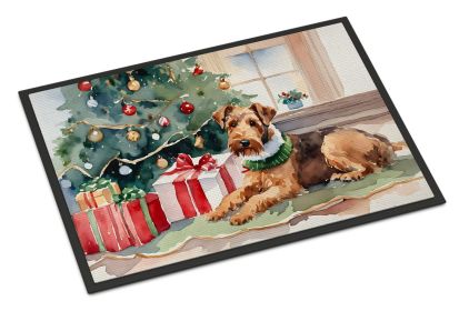 Airedale Terrier Cozy Christmas Doormat Front Door Mat Indoor Outdoor Rugs for Entryway, Non Slip Washable Low Pile, 24H X 36W -G