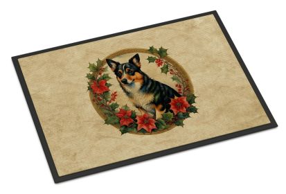 Lancashire Heeler Christmas Flowers Doormat Front Door Mat Indoor Outdoor Rugs for Entryway, Non Slip Washable Low Pile, 24H X 36W -K