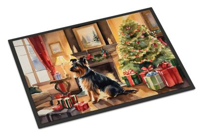 Australian Terrier Cozy Christmas Doormat Front Door Mat Indoor Outdoor Rugs for Entryway, Non Slip Washable Low Pile, 24H X 36W -L