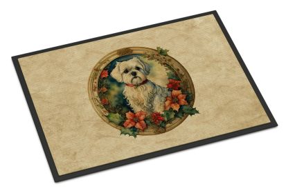 Maltese Christmas Flowers Doormat Front Door Mat Indoor Outdoor Rugs for Entryway, Non Slip Washable Low Pile, 24H X 36W -B