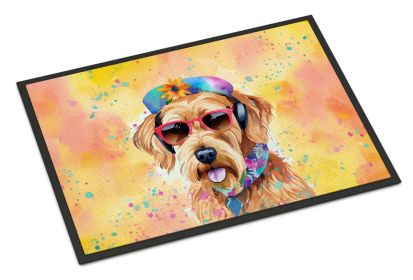 Airedale Terrier Hippie Dawg Doormat Front Door Mat Indoor Outdoor Rugs for Entryway, Non Slip Washable Low Pile, 24H X 36W -I