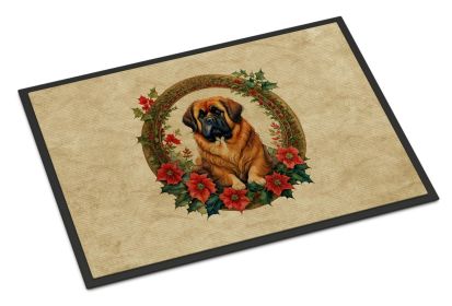 Tibetan Mastiff Christmas Flowers Doormat Front Door Mat Indoor Outdoor Rugs for Entryway, Non Slip Washable Low Pile, 24H X 36W -J