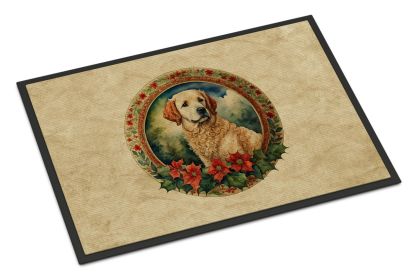 Kuvasz Christmas Flowers Doormat Front Door Mat Indoor Outdoor Rugs for Entryway, Non Slip Washable Low Pile, 24H X 36W -E